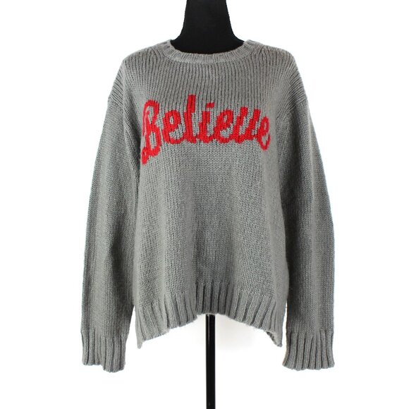 Wooden Ships Sweaters - Wooden Ships Believe Red Grey Cozy Chunky Knit Pullover Crewneck Sweater M L